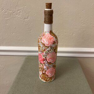 Pink Floral Decoupage Wine Bottle